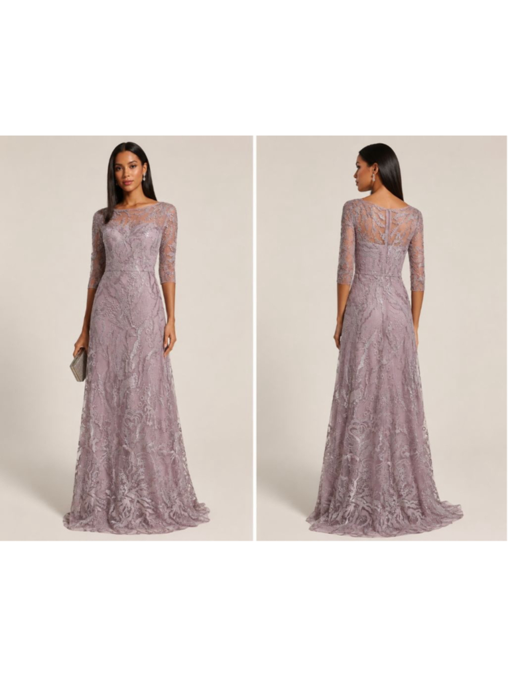 La Femme 29233 Embroidered Sequin A-Line Evening Gown Dusty Mauve Size 14 NWOT